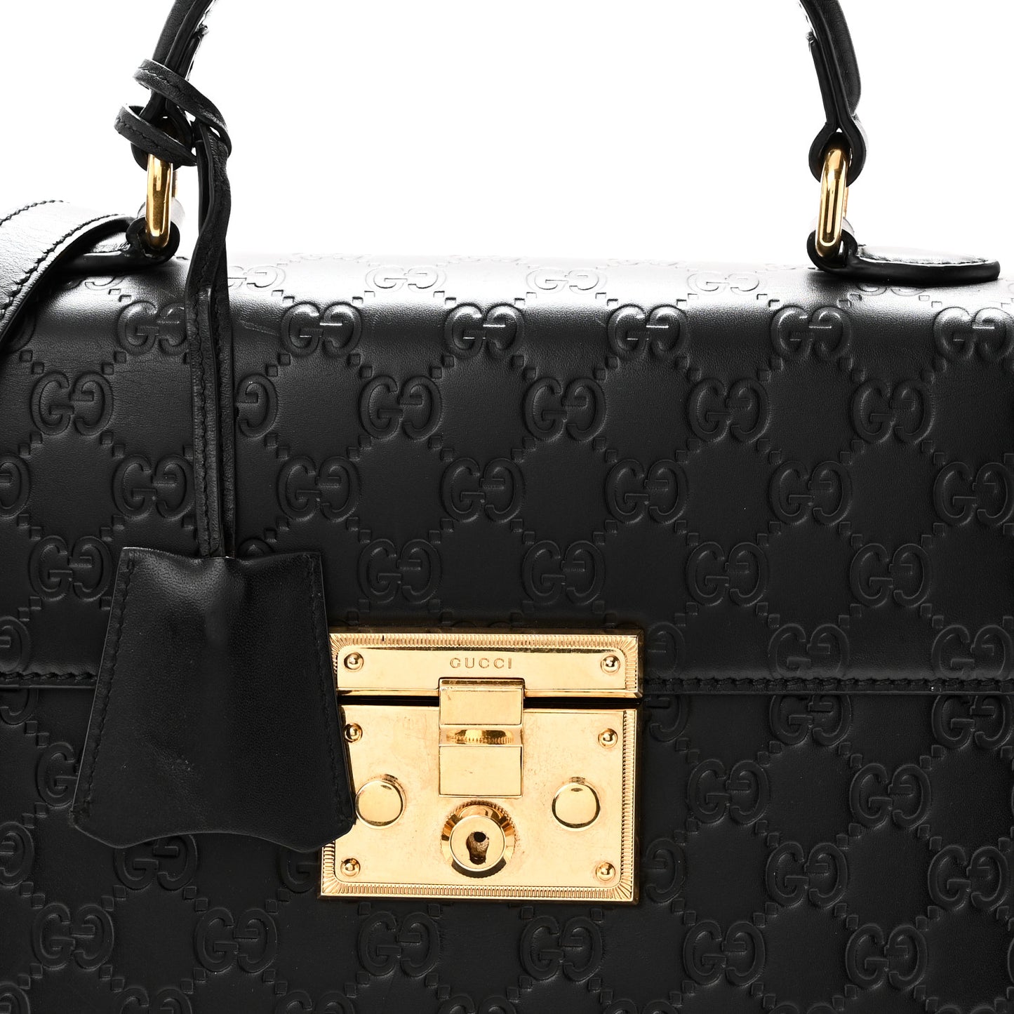 Guccissima Signature Small Padlock Top Handle Bag Black Black