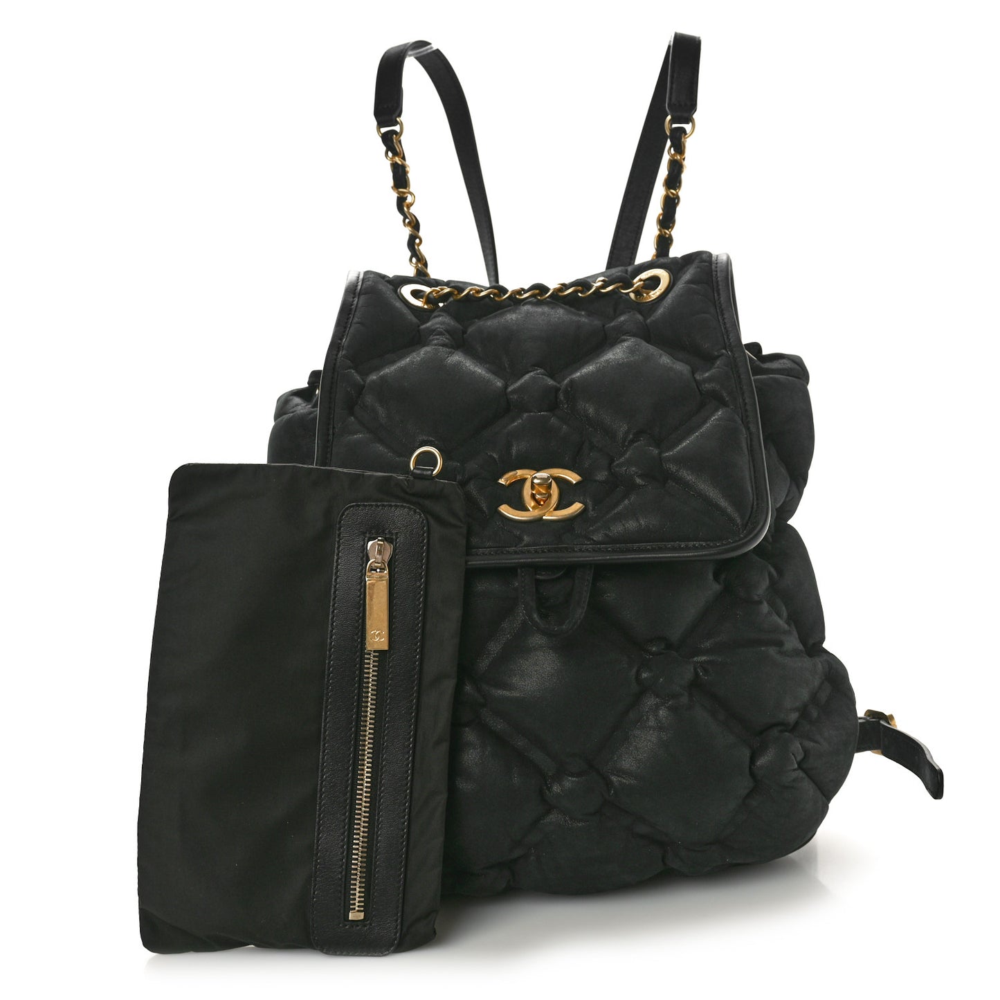 Iridescent Calfskin Quilted Chesterfield Backpack Black