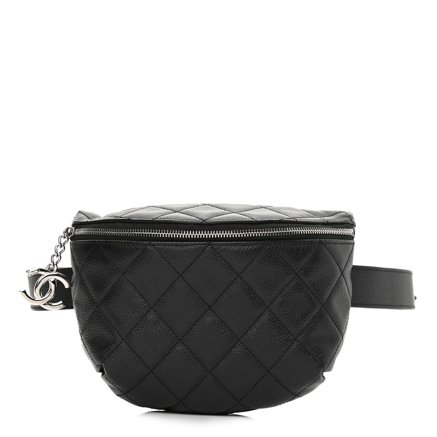 Grained Calfskin Quilted Waist Belt Bag Black