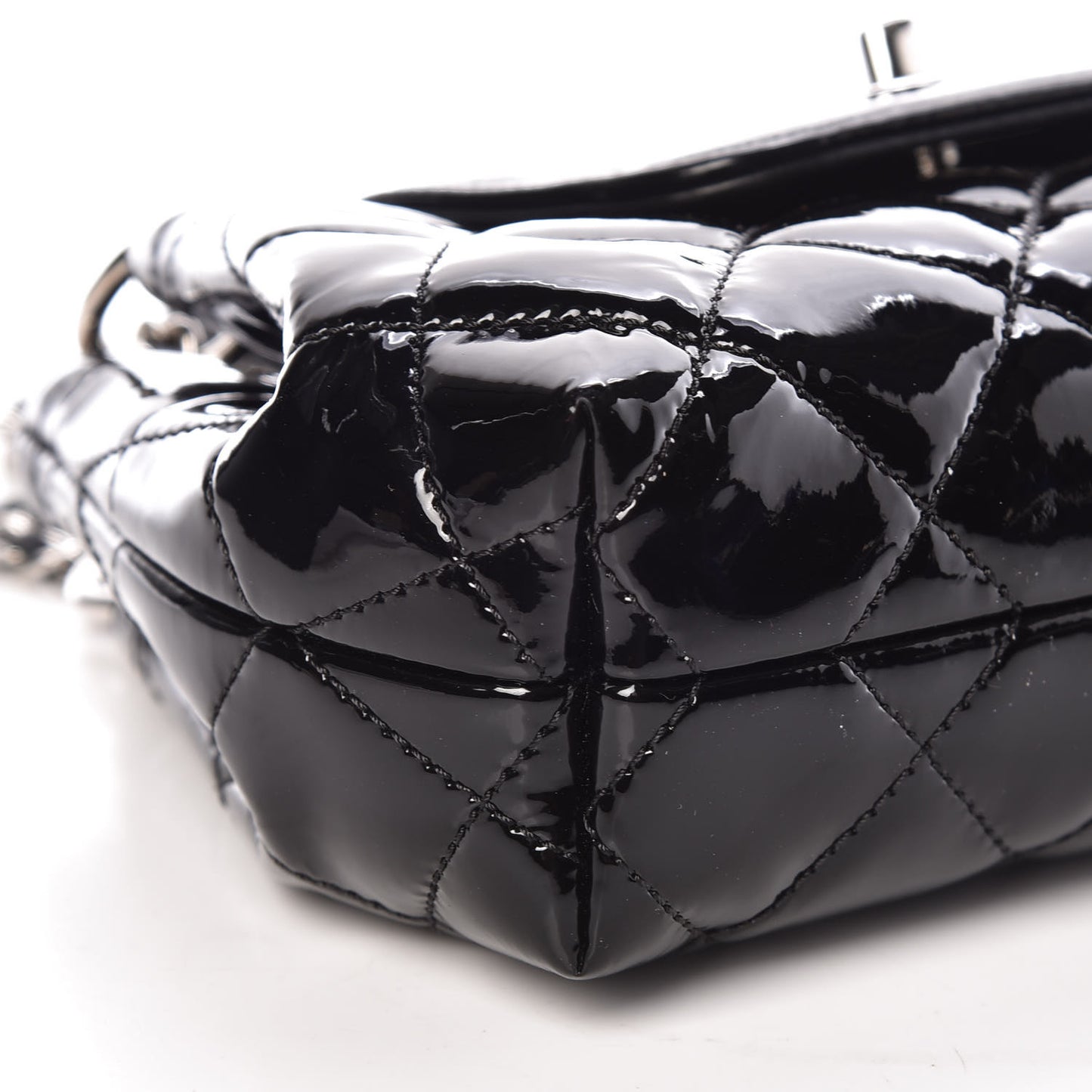 Patent Quilted Coco Shine Small Accordion Flap Black