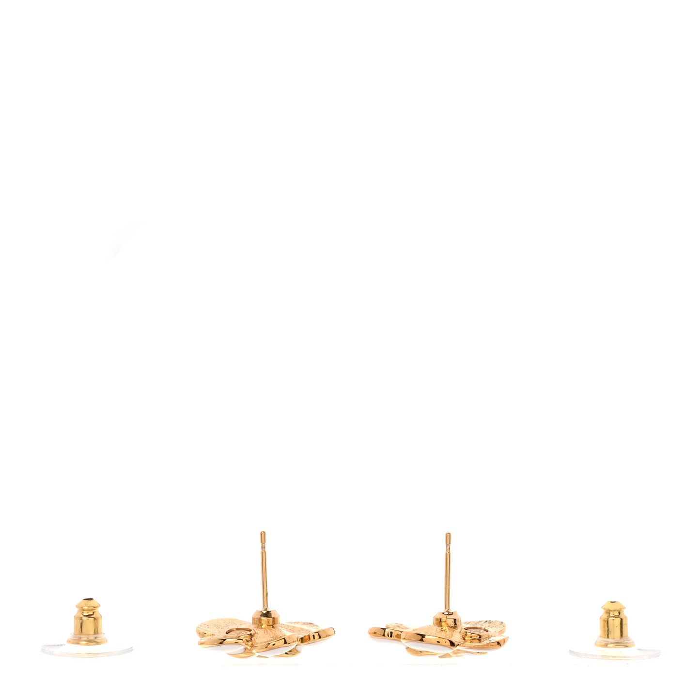 Metal Resin CC Camellia Stud Earrings Gold White