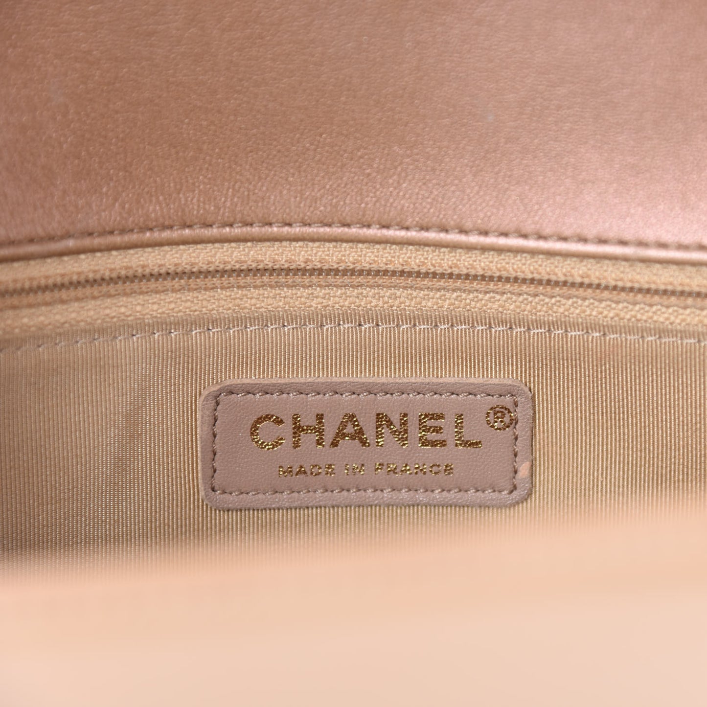 Iridescent Glazed Calfskin Quilted New Medium Boy Flap Dark Beige