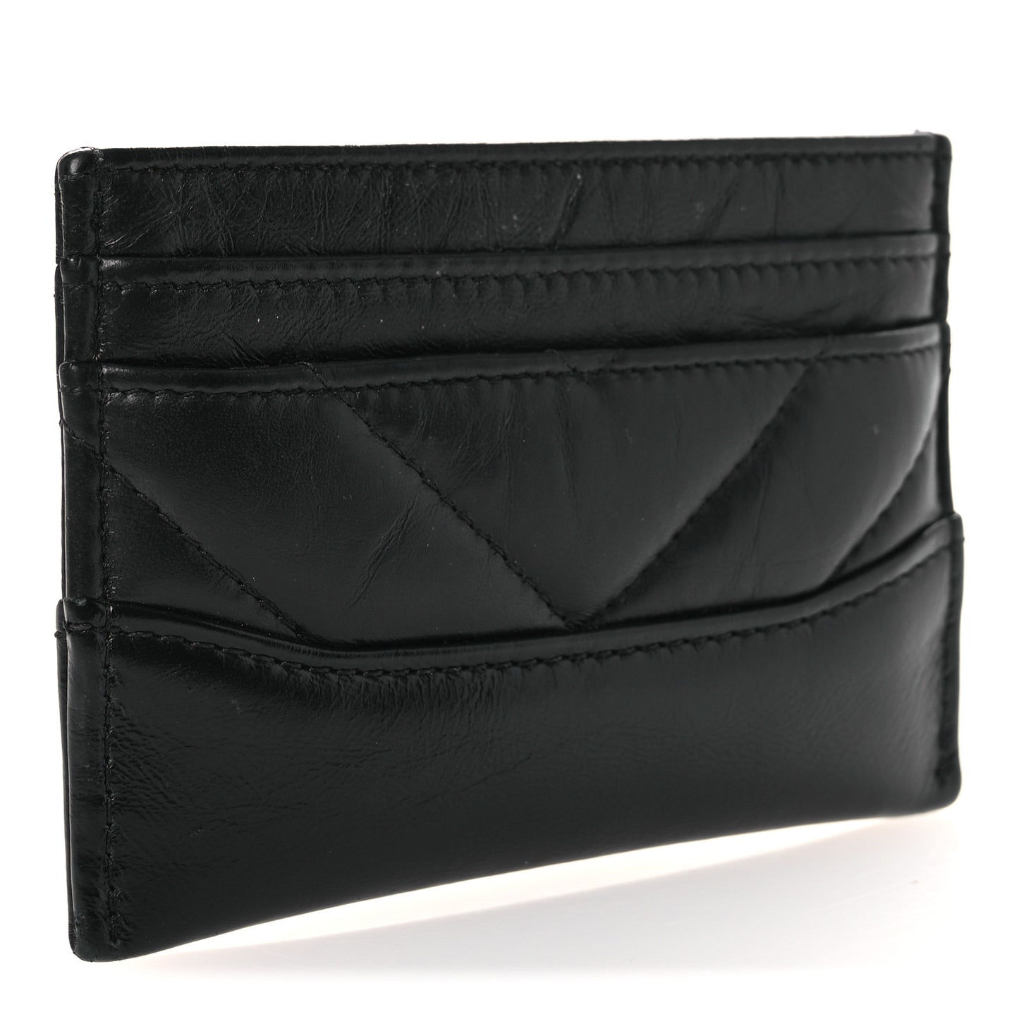 Aged Calfskin Chevron Quilted Gabrielle Card Holder So Black