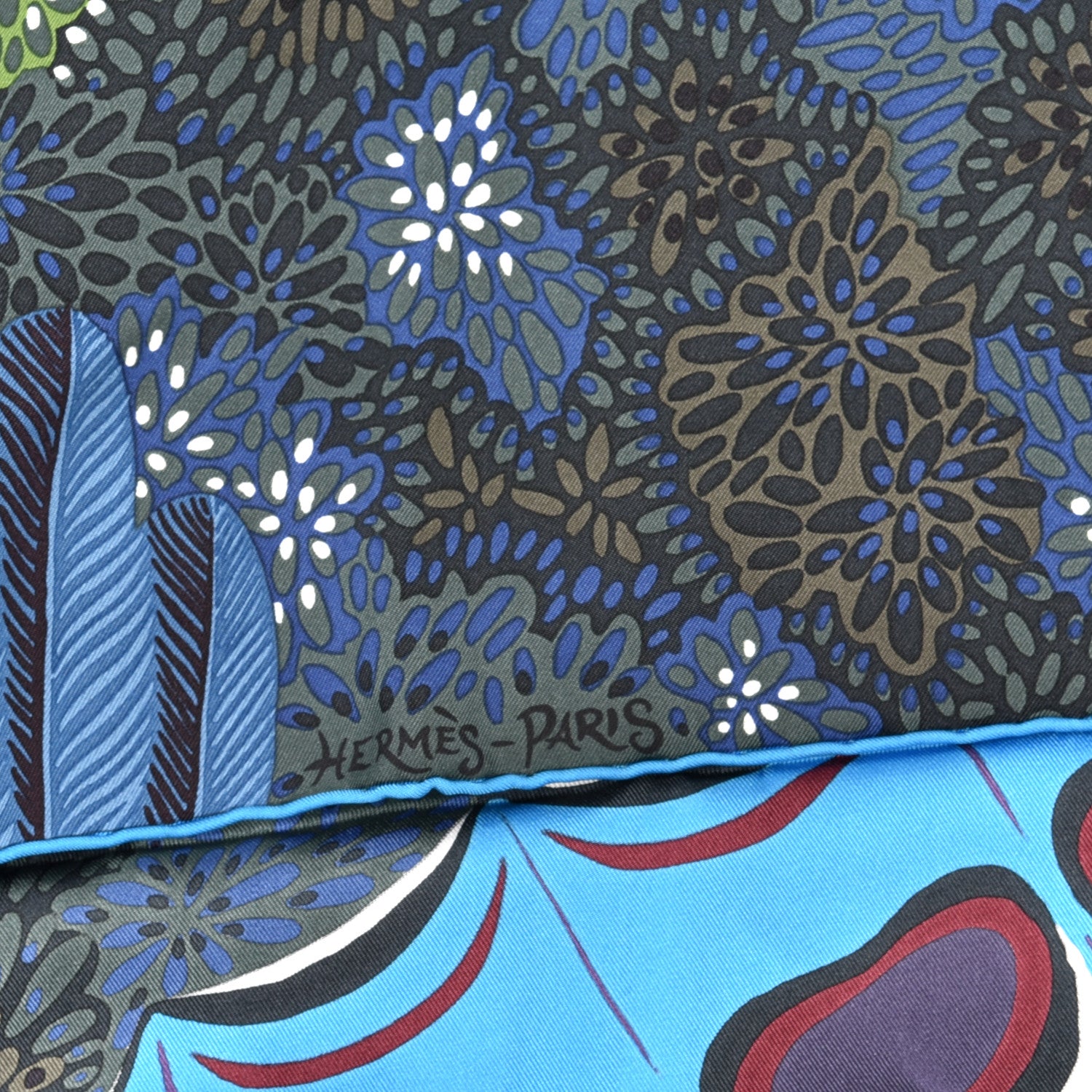 Hermes Silk L'Esprit de la Foret Scarf 90 Bleu Prune Vert 2 of 3