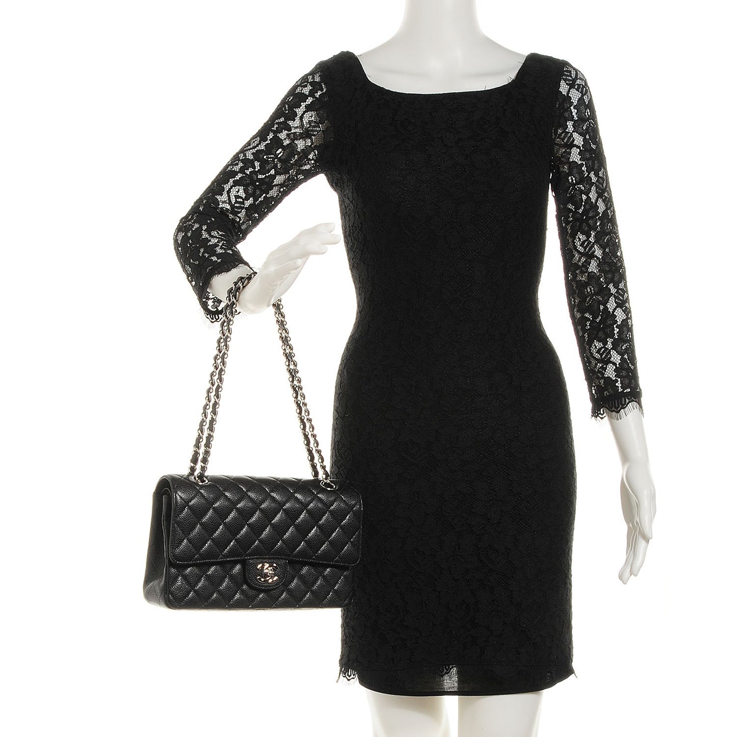 Caviar Quilted Medium Double Flap Black