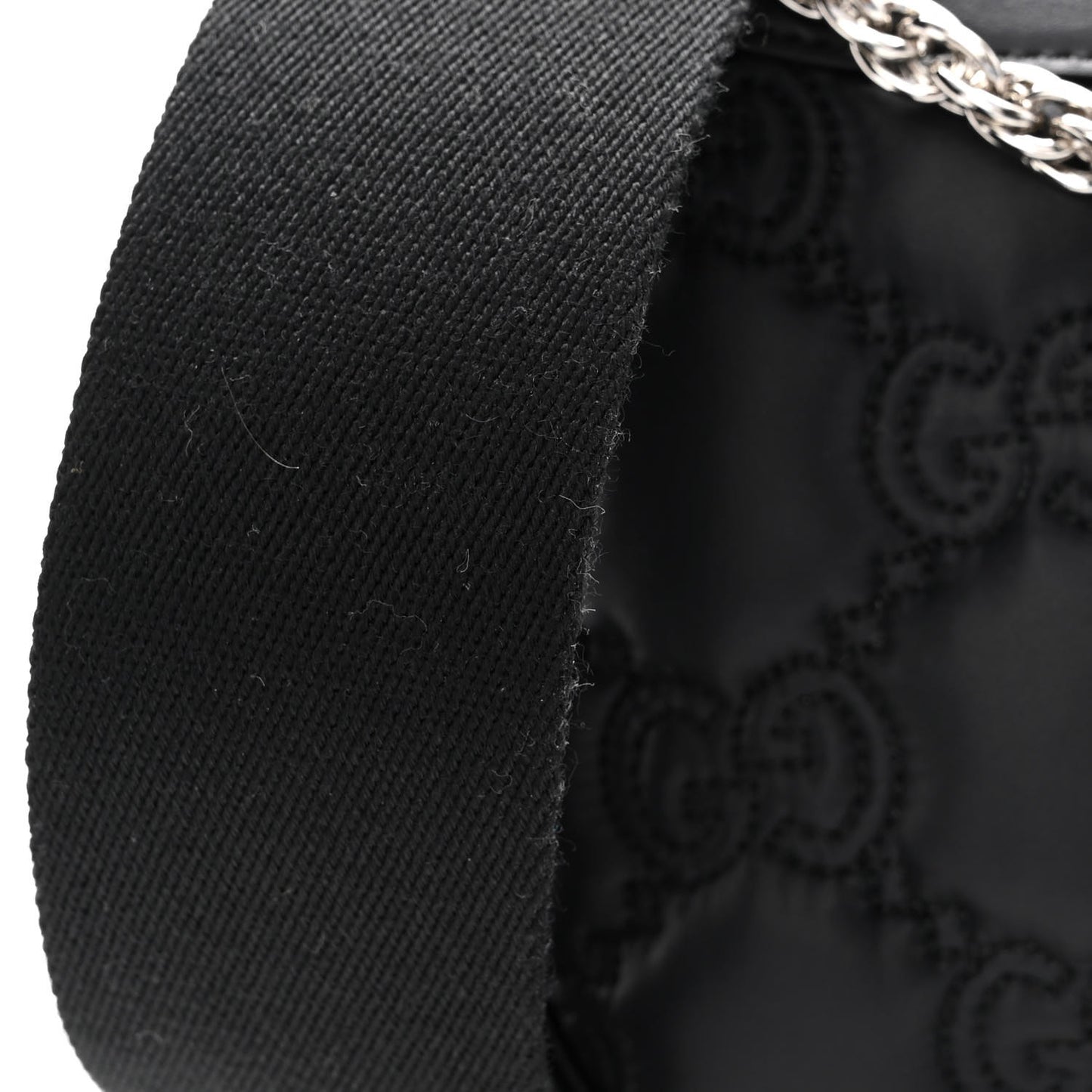 Nylon Calfskin Enamel GG Matelasse Chain Handbag Black