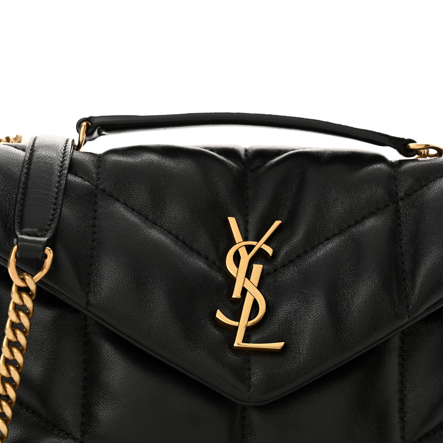 Lambskin Quilted Toy Loulou Puffer Monogram Chain Satchel Black