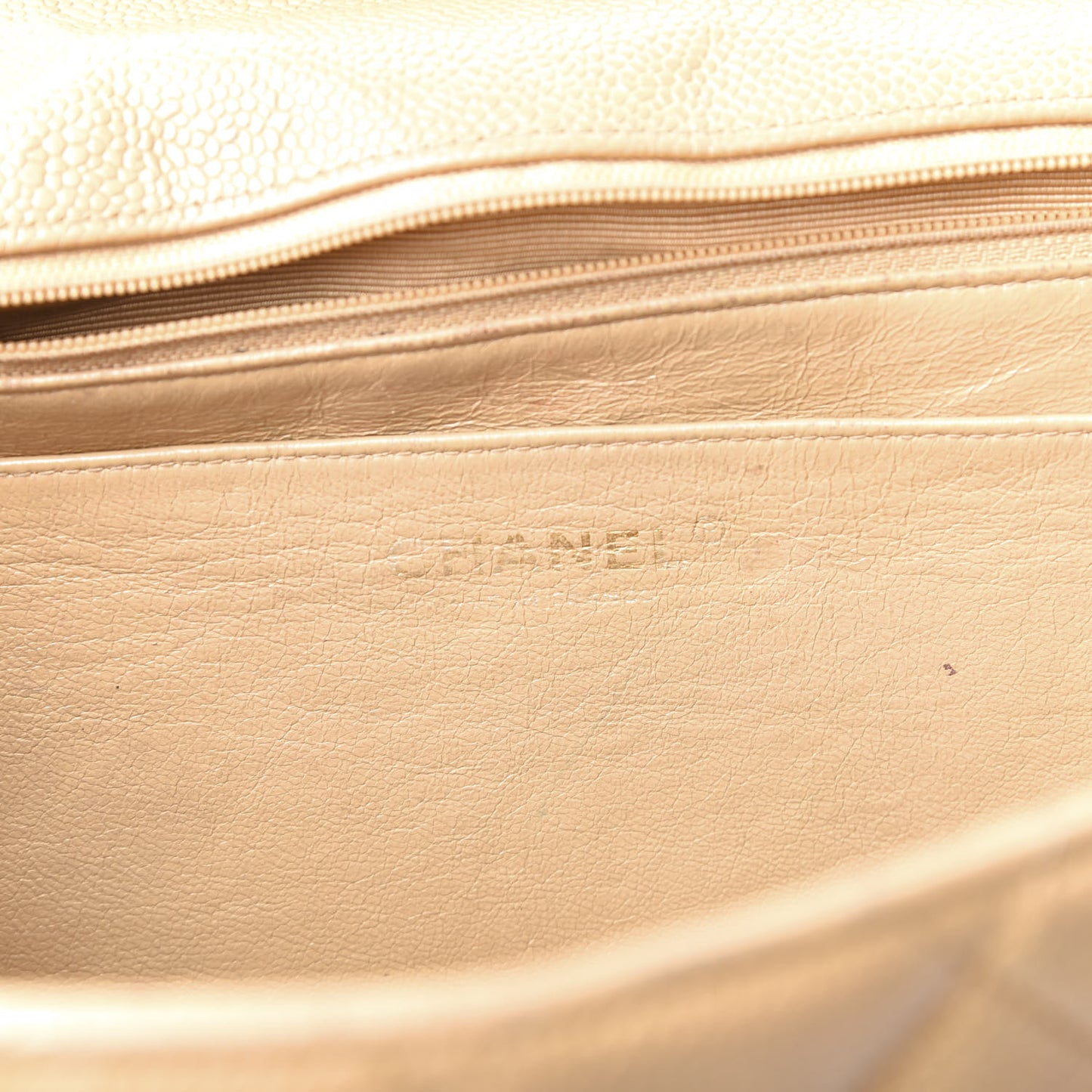 Caviar Quilted Jumbo Single Flap Beige