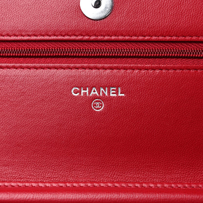 Chanel Lambskin Quilted Wallet On Chain WOC Red 6 of 11
