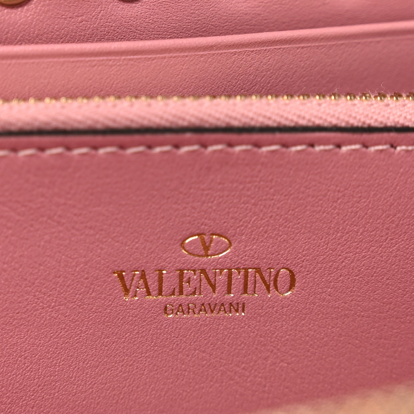 Calfskin Rockstud Zip Around Wallet Lipstick