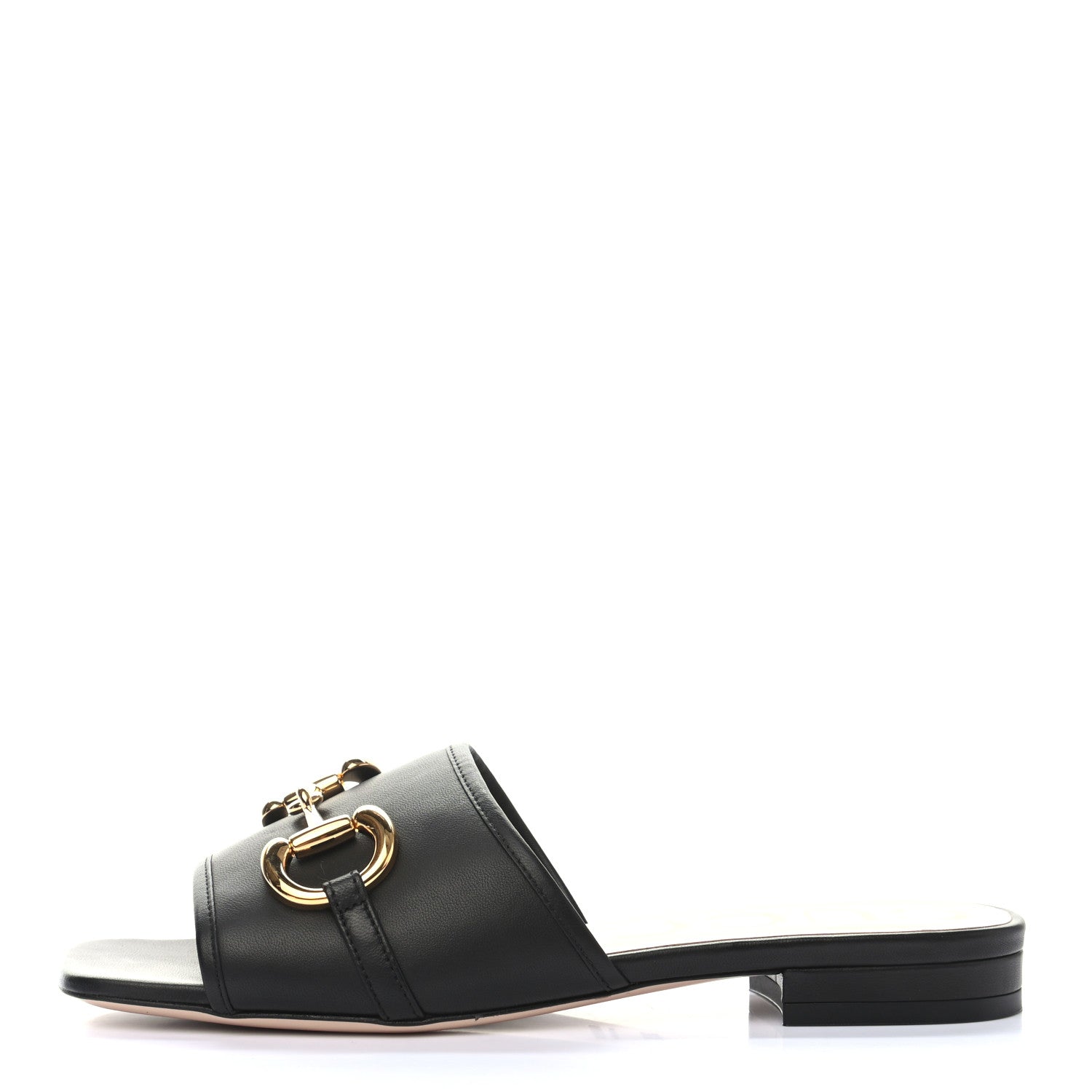 Gucci Nappa Horsebit Flat Slide Sandals 36.5 Black 1 of 9