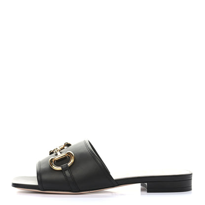 Gucci Nappa Horsebit Flat Slide Sandals 36.5 Black 1 of 9