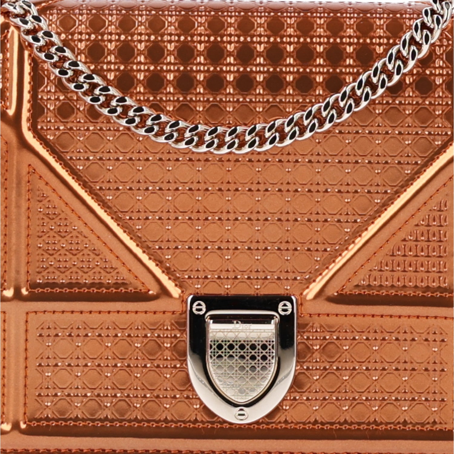 Christian Dior Metallic Patent Micro-Cannage Diorama Wallet on Chain Pouch Orange 7 of 9