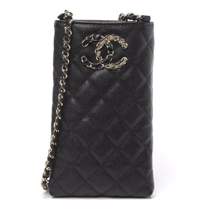 Chanel Caviar Quilted French New Wave Phone Holder With Chain Black 1 of 20