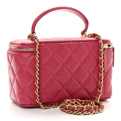 Chanel Lambskin Quilted Small Top Handle Vanity Case With Chain Dark Pink 3 of 11