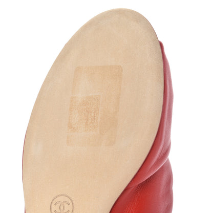 Chanel Lambskin Pearl Bow CC Flat Sandals 37 Red 9 of 10