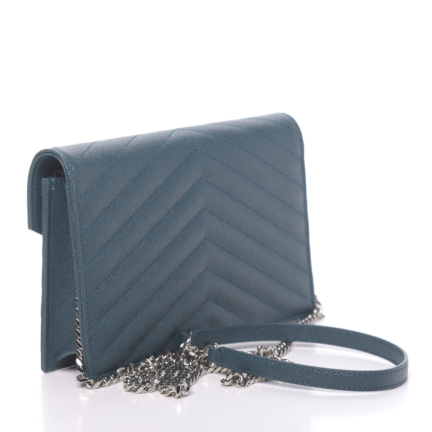 Grain De Poudre Matelasse Chevron Monogram Envelope Chain Wallet Peacock Green