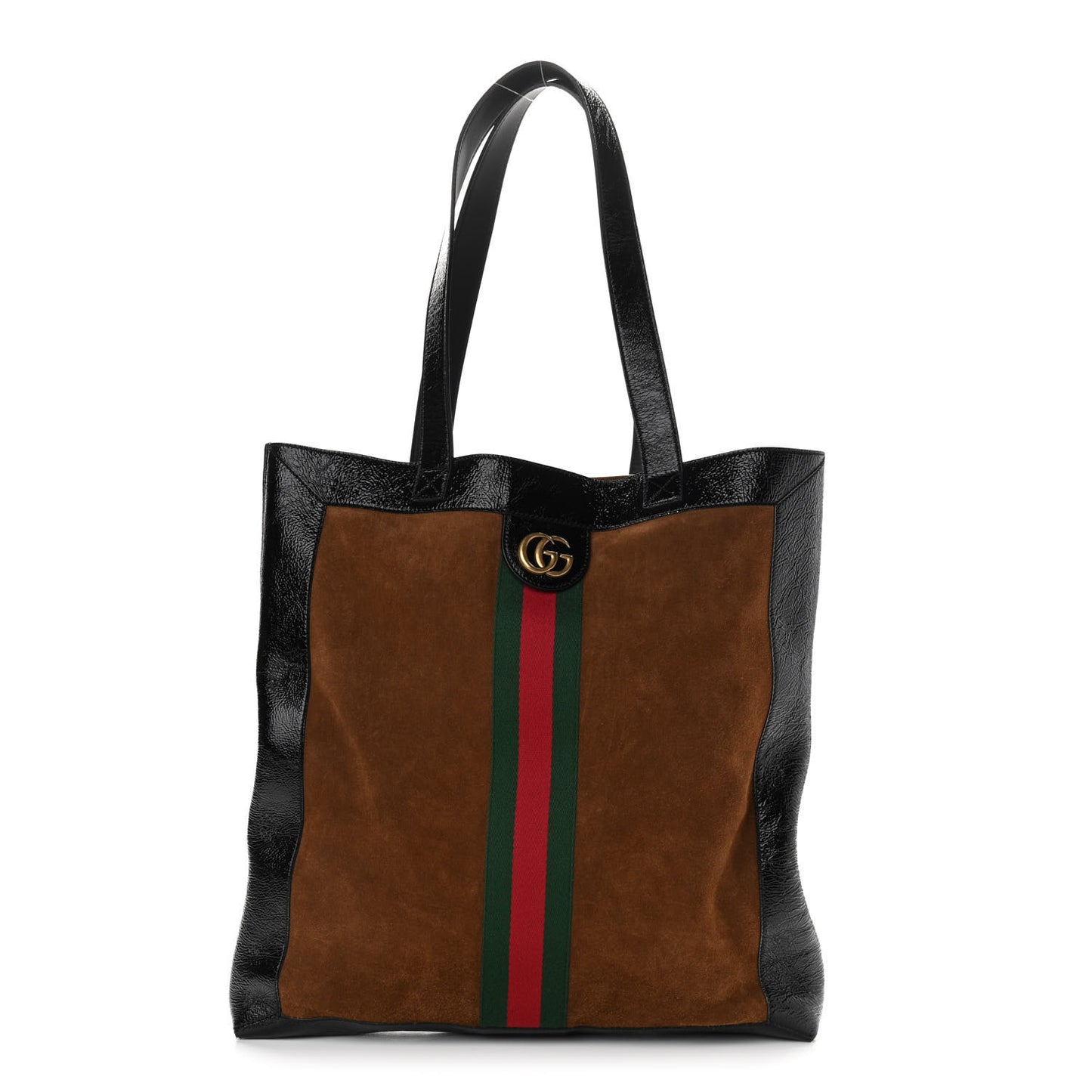 Suede Patent Web Large Ophidia Vertical Shopping Tote Nocciola Black