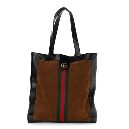 Gucci Suede Patent Web Large Ophidia Vertical Shopping Tote Nocciola Black 2 of 10