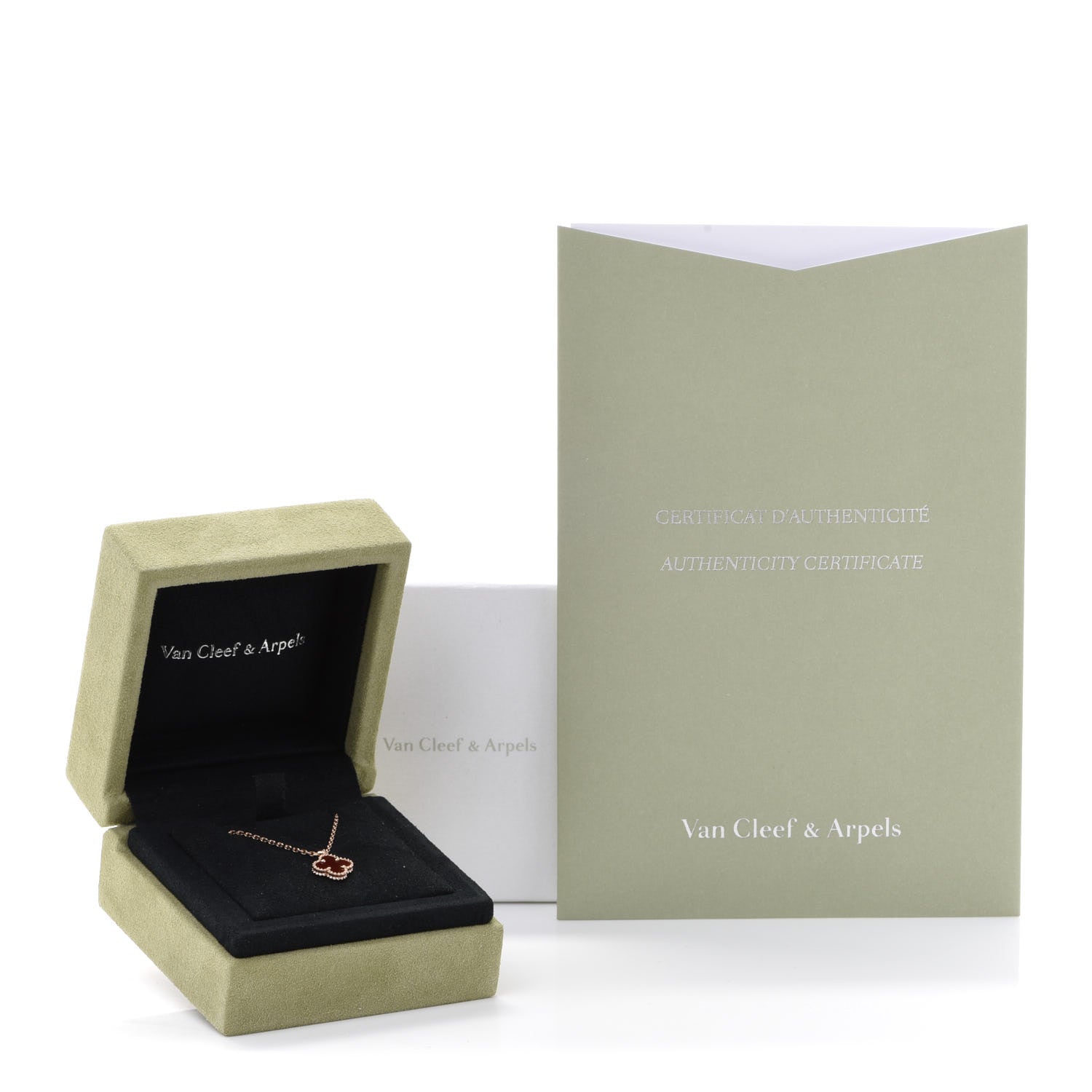 Van Cleef & Arpels 18K Rose Gold Carnelian Sweet Alhambra Pendant Necklace 7 of 7