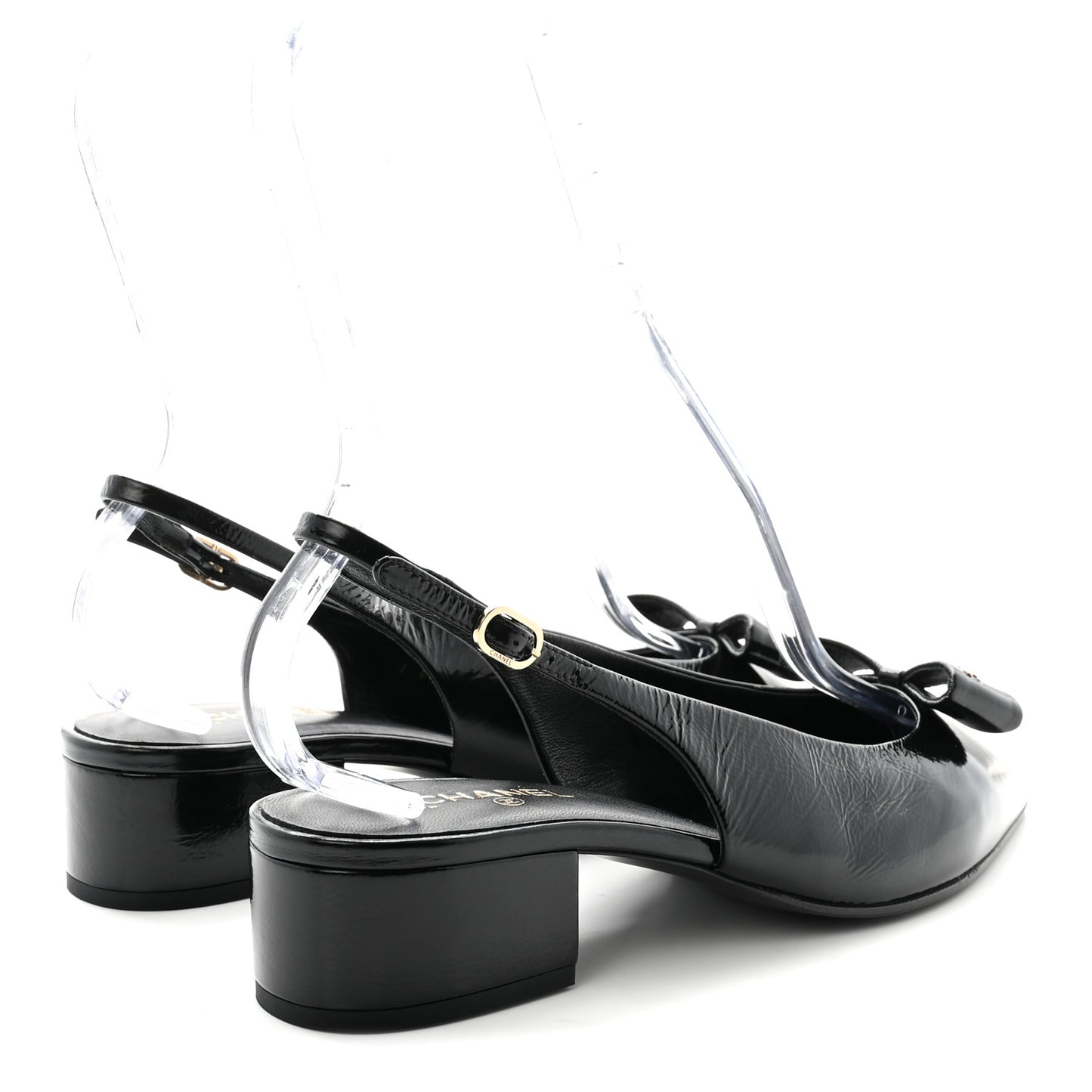 Crumpled Patent Calfskin CC Bow Slingback Pumps 37 Black