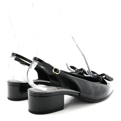 Chanel Crumpled Patent Calfskin CC Bow Slingback Pumps 37 Black 5 of 10