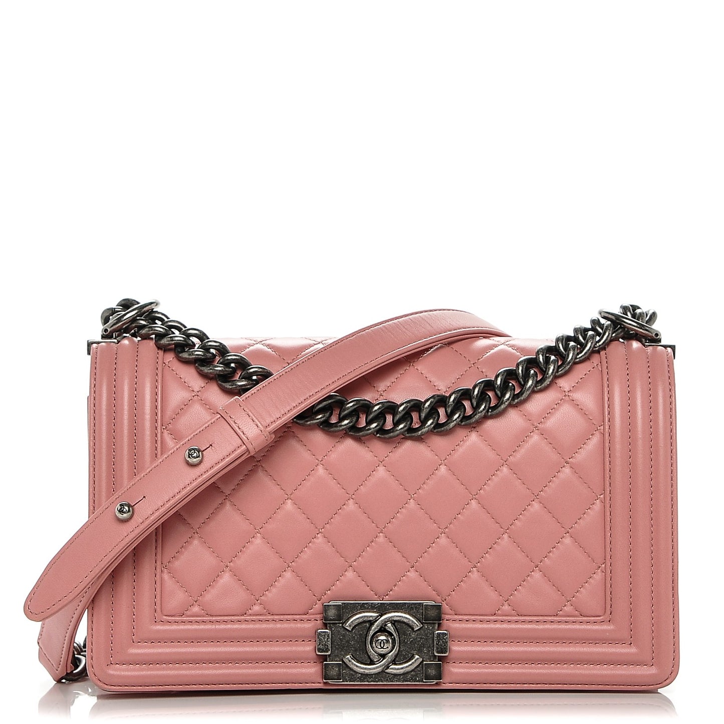 Lambskin Quilted Medium Boy Flap Light Pink