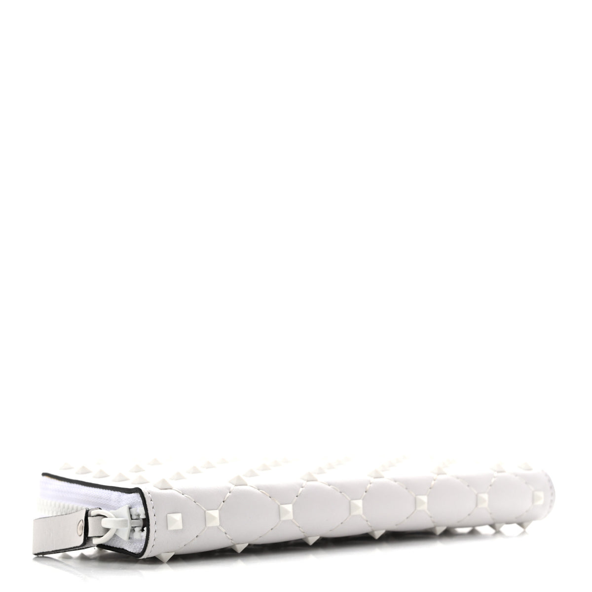 Nappa Monochrome Rockstud Spike Zip Around Wallet White