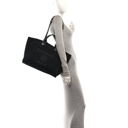 Chanel Canvas Pearl Medium Deauville Tote Black 2 of 10