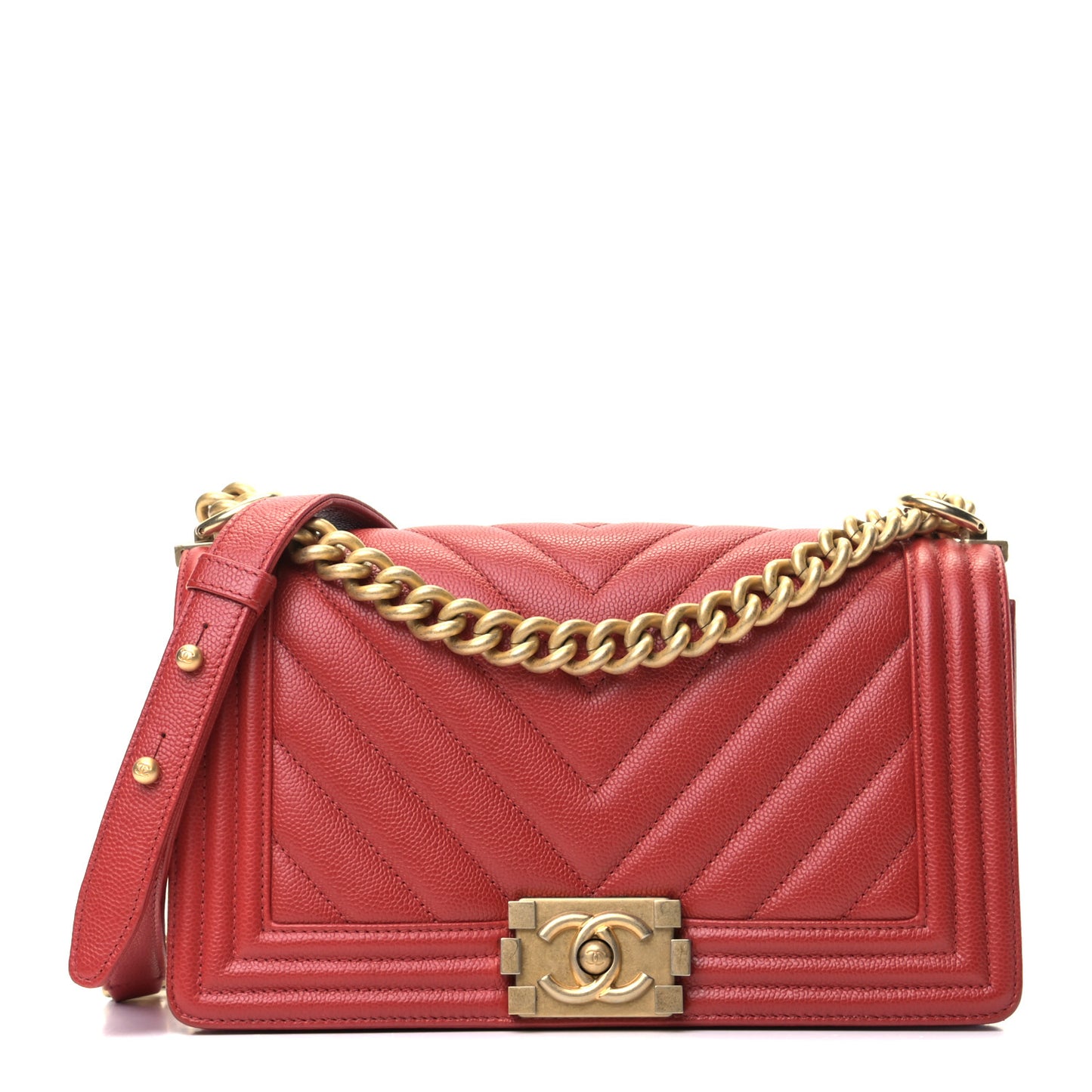 Caviar Chevron Quilted Medium Boy Flap Red