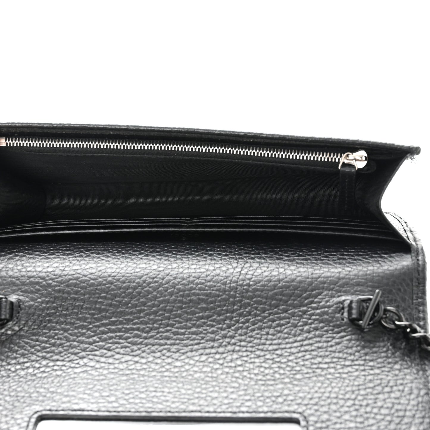 Dollar Calfskin Enamel Monochrome Mini GG Marmont Chain Wallet Black