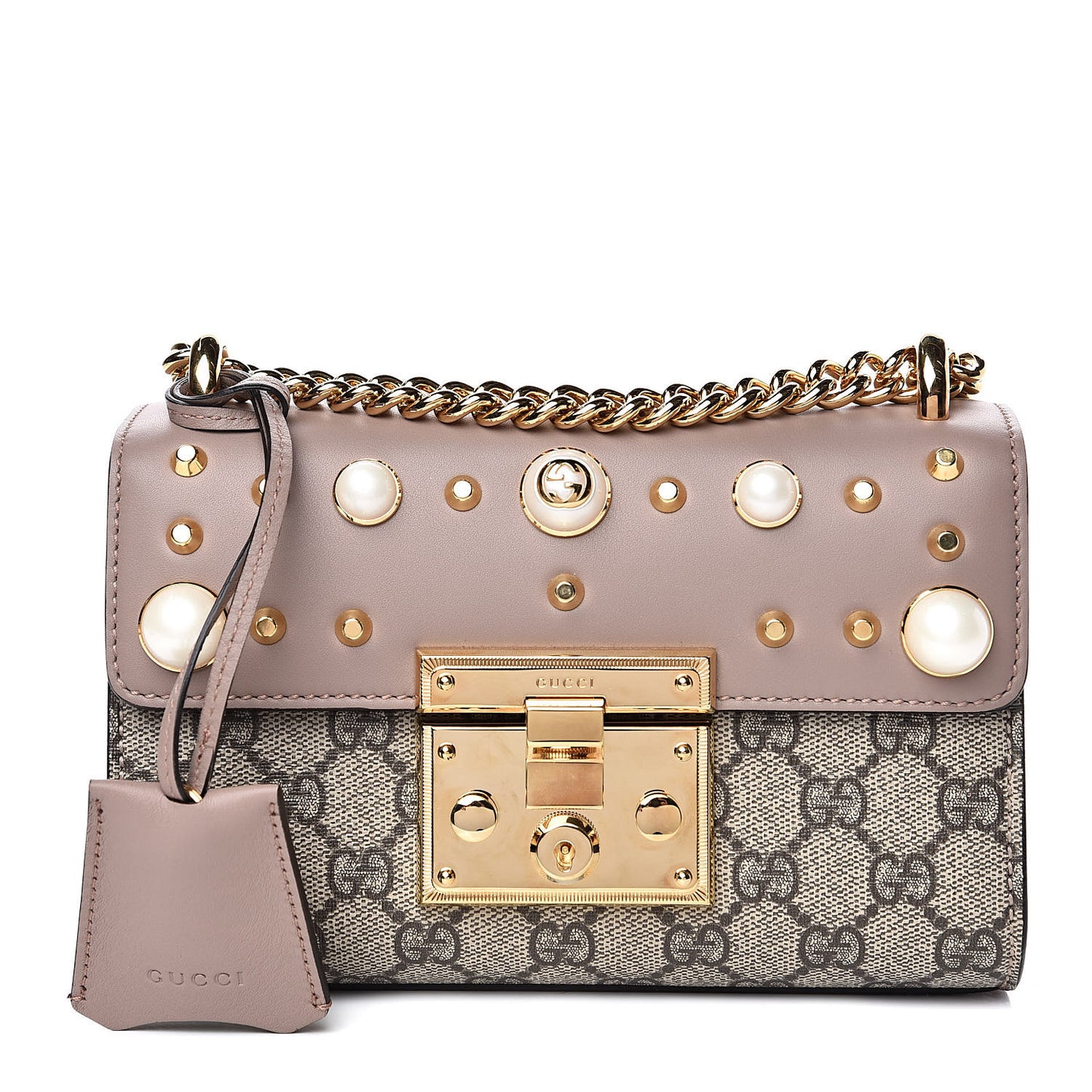 GG Supreme Monogram Studded Small Padlock Shoulder Bag Porcelain Rose