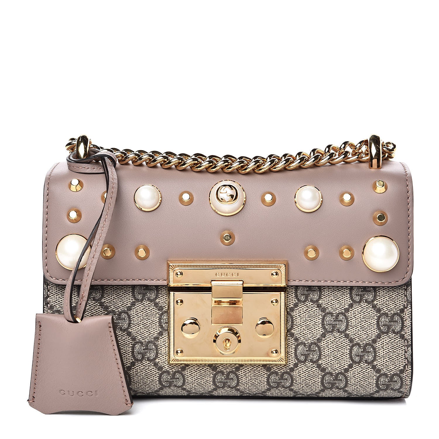 Gucci GG Supreme Monogram Studded Small Padlock Shoulder Bag Porcelain Rose 1 of 12