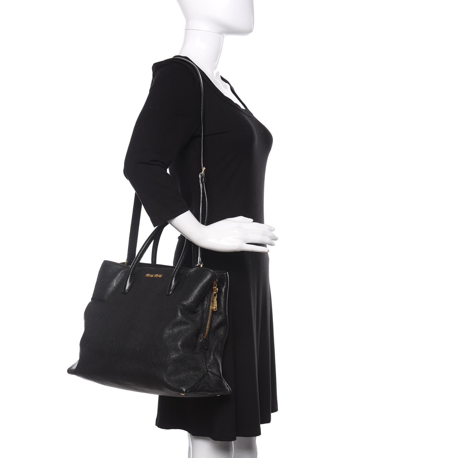 Miu Miu Goatskin Madras Top Handle Tote Black 2 of 12