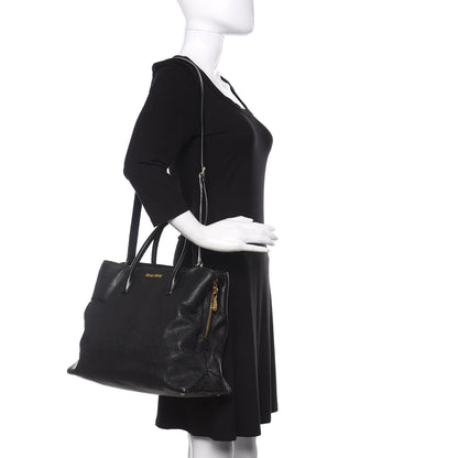 Miu Miu Goatskin Madras Top Handle Tote Black 2 of 12