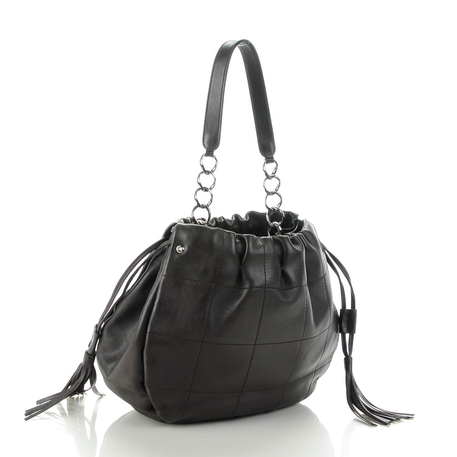 Chanel Calfskin Square Stitch Drawstring Shoulder Bag Brown 3 of 7