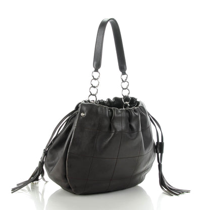 Chanel Calfskin Square Stitch Drawstring Shoulder Bag Brown 3 of 7