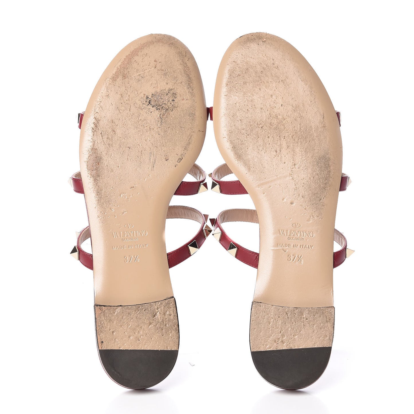 Calfskin Rockstud Caged Flat Slide Sandals 37.5 Rubino