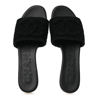 Chanel Crochet CC Mules Sandals 38.5 Black 2 of 12