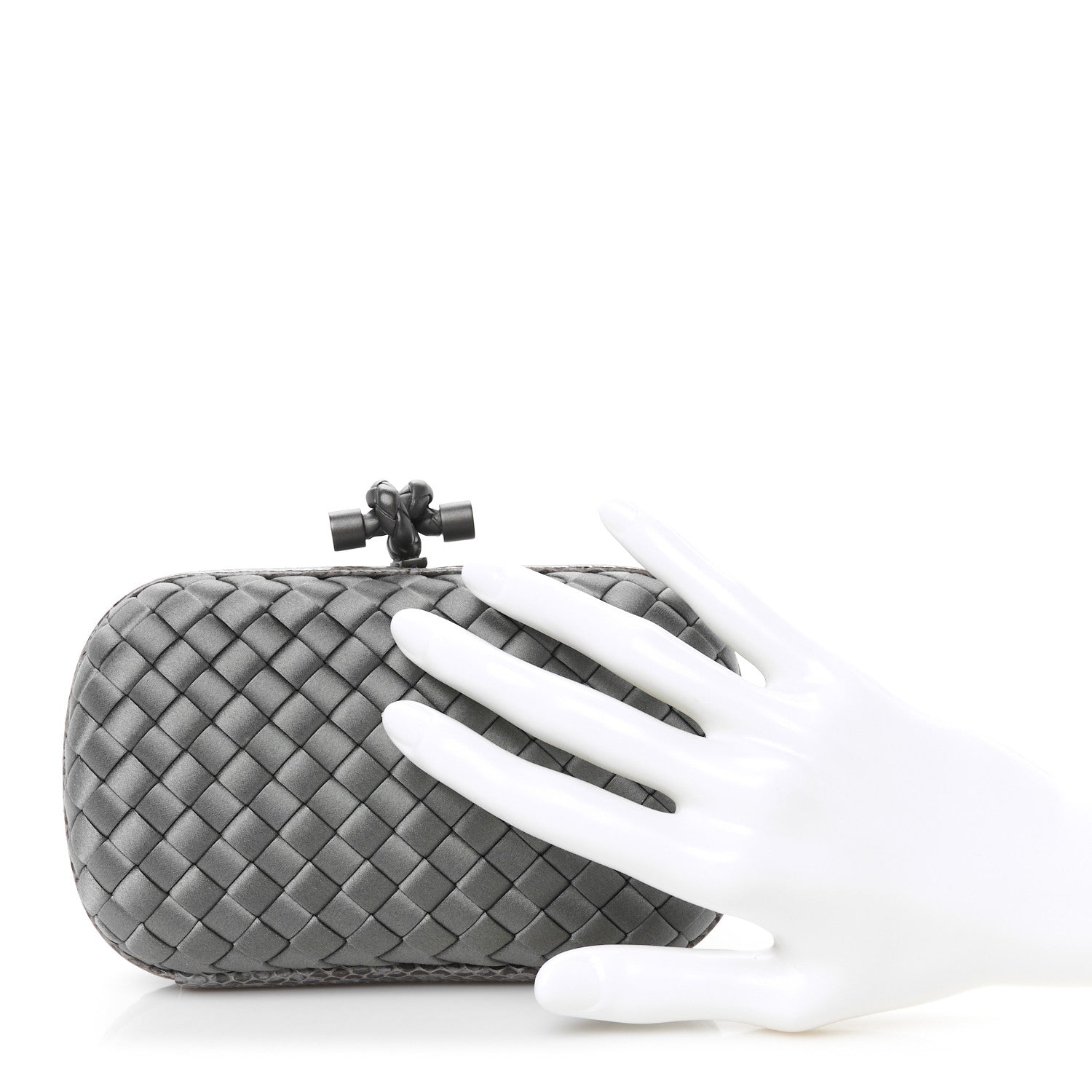 Bottega Veneta Satin Ayers Intrecciato Knot Clutch Ardoise 2 of 7