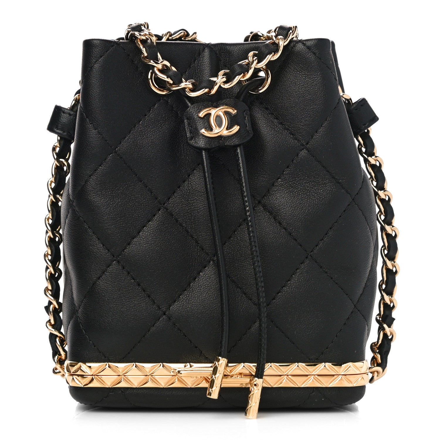 Chanel Metal Lambskin Quilted Small Chain Bucket Bag Black 1 of 11