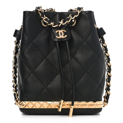 Chanel Metal Lambskin Quilted Small Chain Bucket Bag Black 1 of 11