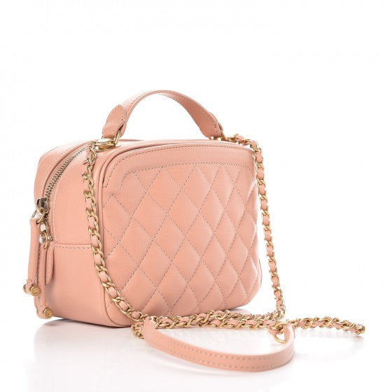 Calfskin Quilted CC Small Vanity Case Dark Beige
