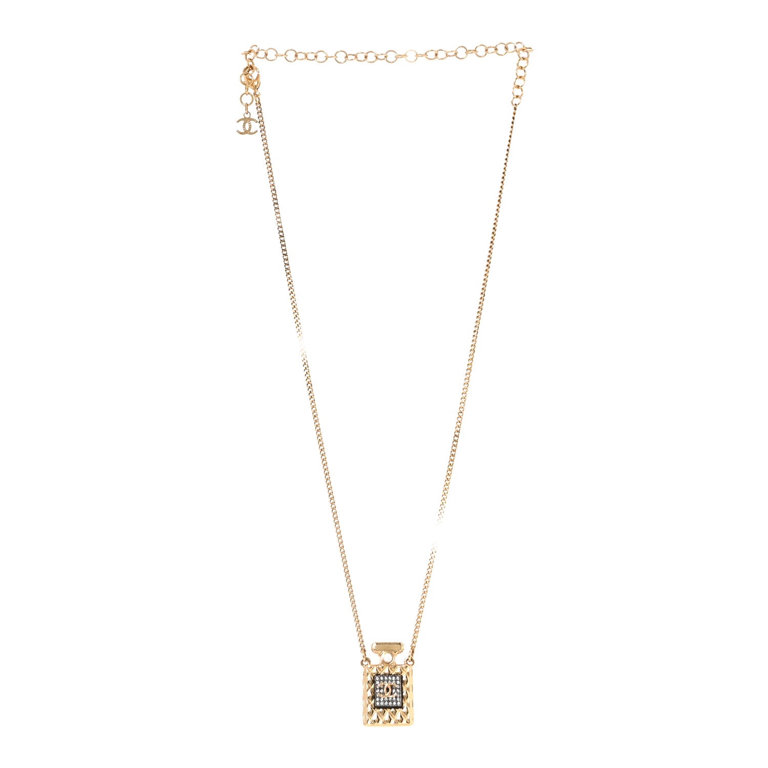 Chanel Crystal Pearl Perfume Bottle CC Necklace Gold Black 3 of 5