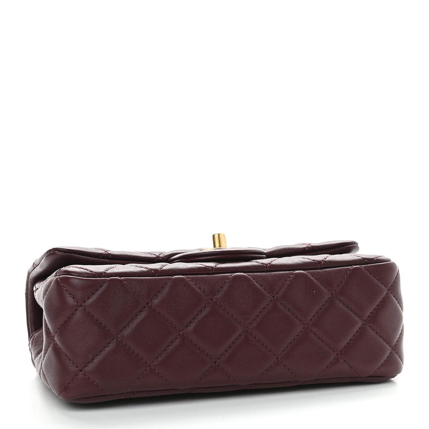 Lambskin Quilted Mini Rectangular Pearl Crush Flap Burgundy