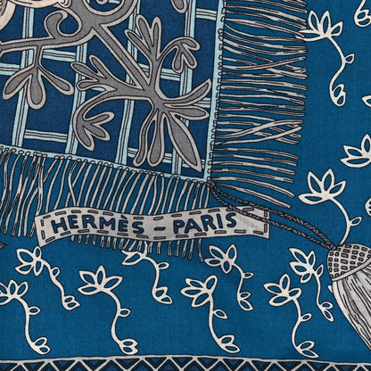 Hermes Cashmere Silk Cavaliers du Caucase Shawl 140 Bleu Gris Parme 2 of 6