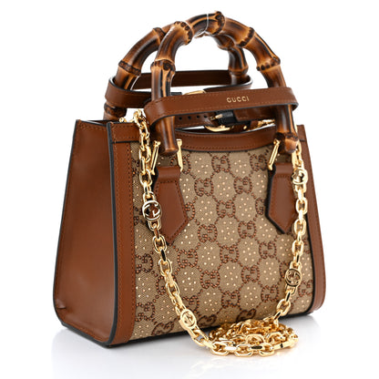 Gucci New Canvas Charisma Calfskin Crystal GG Monogram Mini Diana Tote Bag Camel Ebony 3 of 10