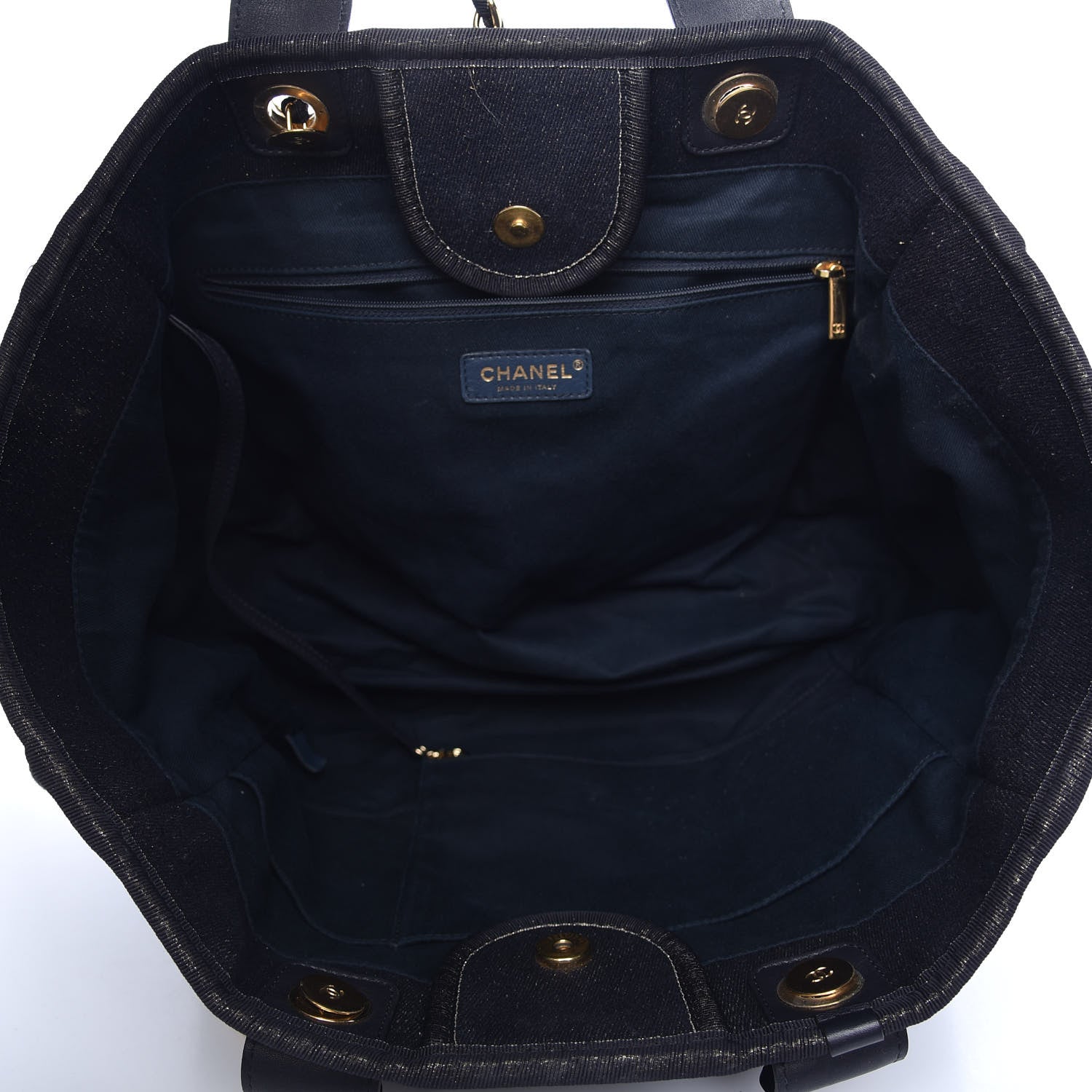 Chanel Lurex Canvas Medium Deauville Tote Navy Blue Gold 5 of 9