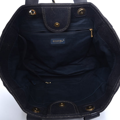 Chanel Lurex Canvas Medium Deauville Tote Navy Blue Gold 5 of 9