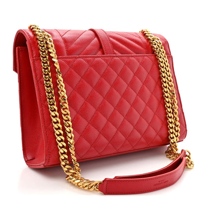 Saint Laurent Grain De Poudre Textured Mixed Matelasse Triquilt Medium Monogram Satchel New Red 3 of 11